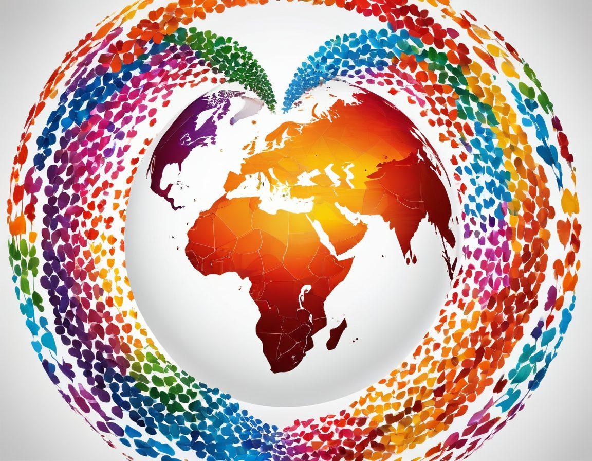 A vibrant globe made of colorful interconnected heart shapes representing diverse cultures and communities, with lines of light symbolizing connections across continents. The scene should depict people of various ethnicities joyfully engaging in conversations, showcasing friendship and unity. Bright and inviting colors to evoke a sense of happiness and warmth. super-realistic. vibrant colors. white background.